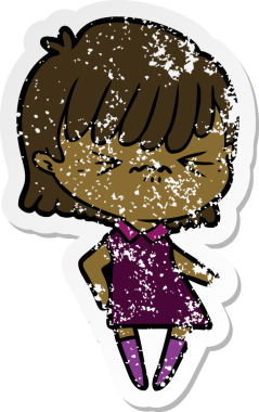 Bir insan tarafından çizilmiş kızgın bir karikatür kızının sıkıntılı çıkartması.