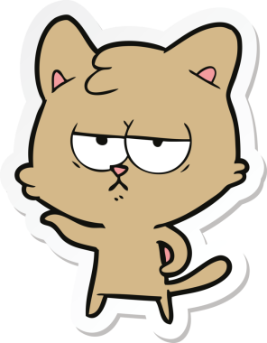 Bir insan tarafından çizilmiş sıkılmış çizgi film kedisinin çıkartması.