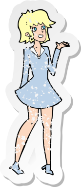 Bir insan tarafından çizilmiş, karikatür desenli, güzel bir kadın etiketi.