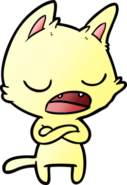 Bir insan tarafından çizilmiş çapraz kollu konuşan bir kedi.