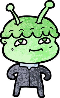 Bir insan tarafından çizilmiş dost canlısı çizgi film uzay adamı.