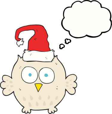 Bir insan tarafından çizilmiş noel şapkası giyen serbest çizim baloncuk baykuş.