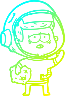 Bir insan tarafından çizilmiş soğuk gradyan çizgi çizimi yorgun astronot