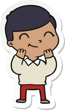 Bir insan tarafından çizilmiş gülümseyen bir çizgi film çocuğunun çıkartması.