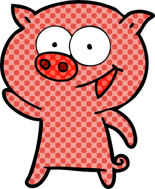 Bir insan tarafından çizilmiş neşeli domuz çizgi filmi.