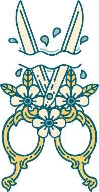 Berber makasının ve bir insanın çizdiği çiçeklerin ikonik dövme şekli