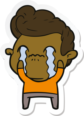 Bir insan tarafından çizilmiş, ağlayan bir çizgi film karakterinin çıkartması.