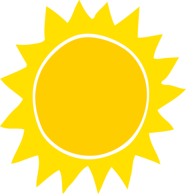 Bir insan tarafından çizilmiş düz renkli çizgi film güneşi