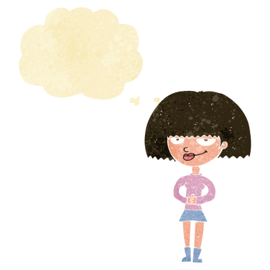 Bir insan tarafından çizilmiş düşünce balonlu sinsi kadın.