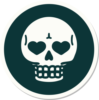 Bir insan tarafından çizilmiş bir kafatasının geleneksel stiliyle dövme çıkartması.