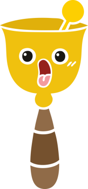 Bir insan tarafından çizilmiş okul çanının düz renkli retro karikatürü