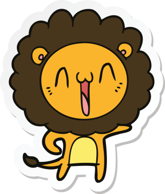 Bir insan tarafından çizilmiş mutlu bir aslanın çıkartması.