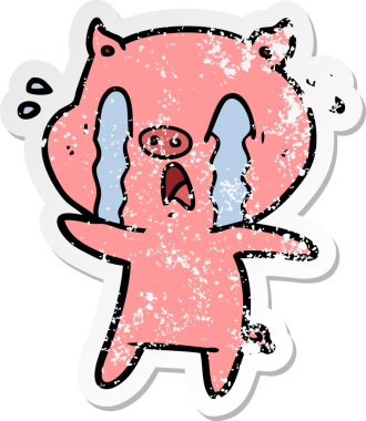 Bir insan tarafından çizilmiş ağlayan domuz çizgi filminin hüzünlü çıkartması.