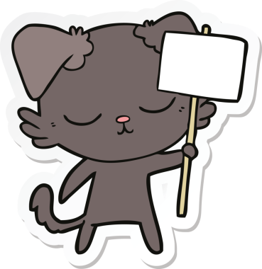 Bir insan tarafından çizilmiş afişi olan şirin bir çizgi film köpeğinin çıkartması.