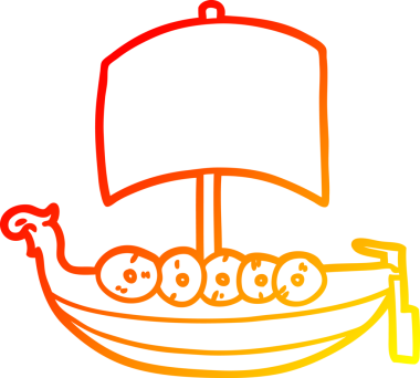 Bir insan tarafından çizilen viking teknesinin sıcak çizgi çizimi