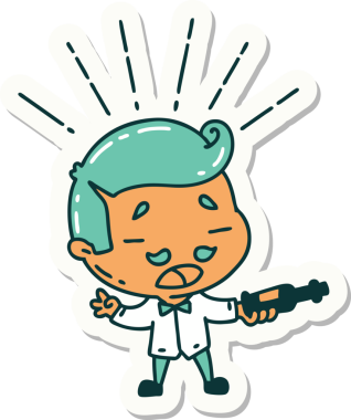 Bir insan tarafından çizilmiş şarap servis eden dövme stili bir adamın çıkartması.