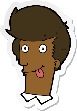 Bir insan tarafından çizilmiş dili olan bir karikatürcünün çıkartması.