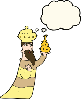 Bir insan tarafından çizilmiş düşünce baloncuğu olan üç bilge adamdan biri.