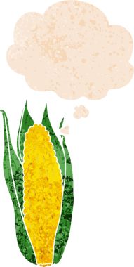 Düşünce baloncuklu karikatür mısırı grunge dertli eski moda bir insan tarafından çizilmiş.