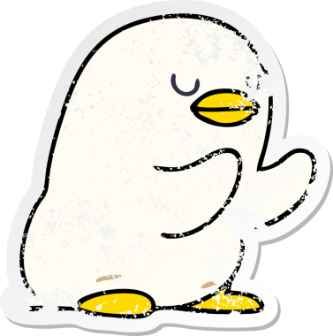 İnsan eliyle çizilmiş garip bir ördek yavrusu desenli bir çıkartma.