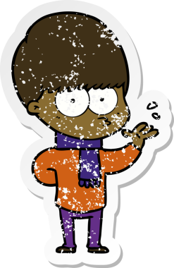 Bir insan tarafından çizilmiş gergin bir çizgi film çocuğunun sıkıntılı çıkartması.