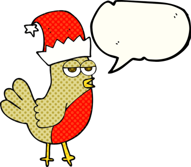 El yazısıyla çizilmiş çizgi roman konuşma balonu Robin noel şapkası çizilmiş bir insan tarafından