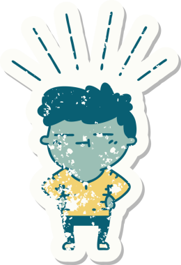 Dövme stili eski bir çıkartma. Bir insan tarafından çizilmiş mutlu adam.