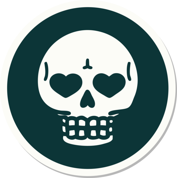 Bir insan tarafından çizilmiş bir kafatasının geleneksel stiliyle dövme çıkartması.