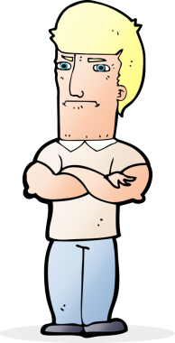 Bir insan tarafından çizilmiş kolları katlanmış, rahatsız bir adam.