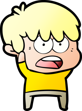 Bir insan tarafından çizilmiş endişeli çizgi film çocuğu.