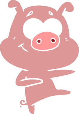 Bir insan tarafından çizilmiş düz renkli çizgi film domuzu.