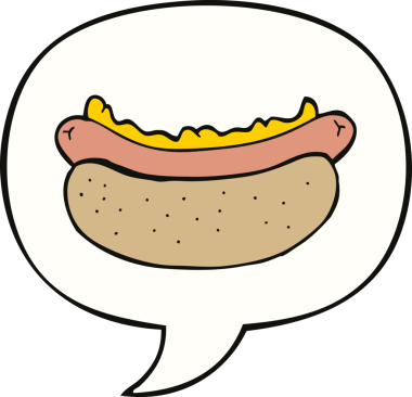 Bir insan tarafından çizilmiş konuşma balonlu sosisli sandviç.