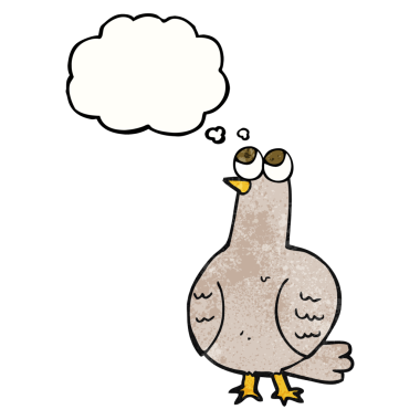 Bir insan tarafından çizilmiş serbest çizim düşünce kabarcığı desenli çizgi film kuşu