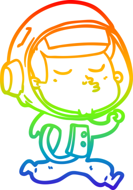 Gökkuşağı gradyan çizgi çizimi bir insan tarafından çizilen kendinden emin astronot çizimi