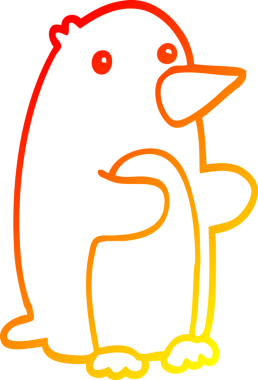 Bir insan tarafından çizilen karikatür pengueninin sıcak çizgi çizimi