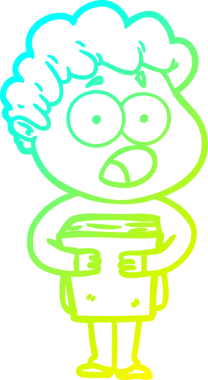 Bir insan tarafından çekilen şaşkınlık içinde soluk soluğa bir çizgi film karakteri çizimi.