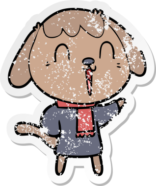 Bir insan tarafından çizilmiş şirin bir köpeğin sıkıntılı çıkartması.