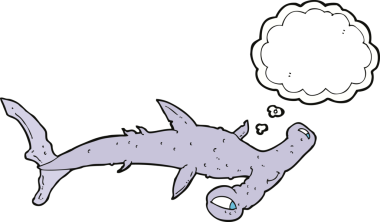 Bir insan tarafından çizilmiş düşünce baloncuklu çekiç başlı köpekbalığı.