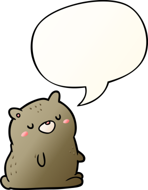 Bir insan tarafından çizilmiş yumuşak eğimli konuşma baloncuğu olan sevimli çizgi film ayısı.