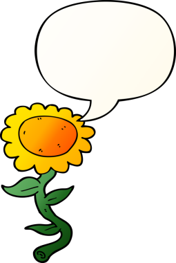 bir insan tarafından çizilmiş, konuşma baloncuklu karikatür ayçiçeği.