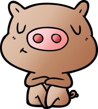 Bir insan tarafından çizilen çizgi film içerikli domuz meditasyonu