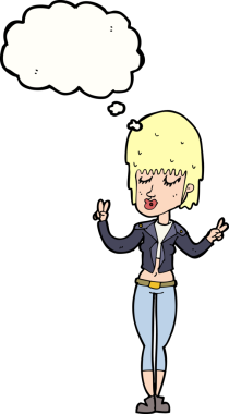 Bir insan tarafından çizilmiş düşünce baloncuğu olan havalı bir kız.