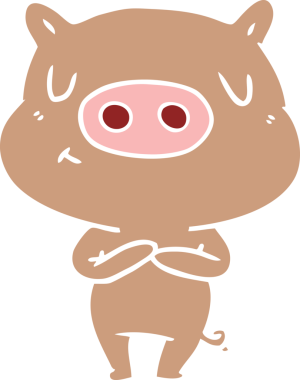 Düz renkli çizgi film içerikli domuz insan tarafından çizilmiş.