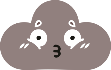 Bir insan tarafından çizilmiş bir fırtına bulutunun düz renkli retro karikatürü