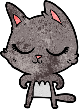 Bir insan tarafından çizilmiş sakin çizgi film kedisi.