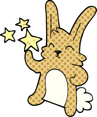 Bir insan tarafından çizilmiş mutlu tavşan.