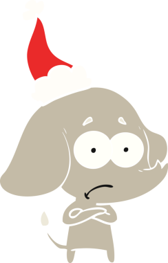 Bir insan tarafından çizilmiş Noel Baba şapkası giyen belirsiz bir filin düz renk çizimi.