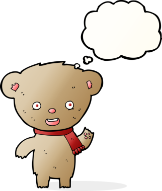 Bir insan tarafından çizilmiş düşünce balonlu oyuncak ayı.