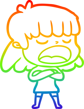 Gökkuşağı gradyan çizgi çizimi Bir insan tarafından yüksek sesle çizilen bir kadın karikatürü