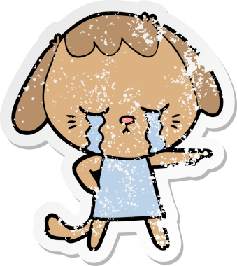 Bir insan tarafından çizilmiş ağlayan bir köpeğin sıkıntılı çıkartması.